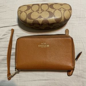 Coach brown sunglass case and wallet/wristlet
